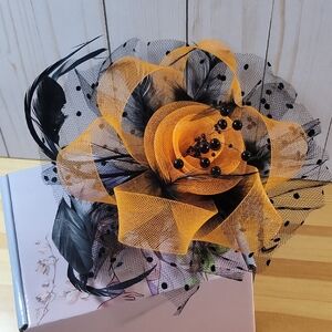 Elegant Orange and Black Fascinator with clip and headband